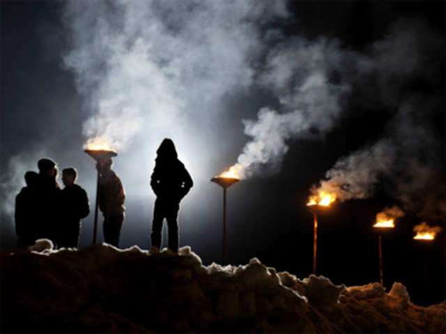 Kosovo Albanians participate in a bonfire ceremony 'Night of the Fires'