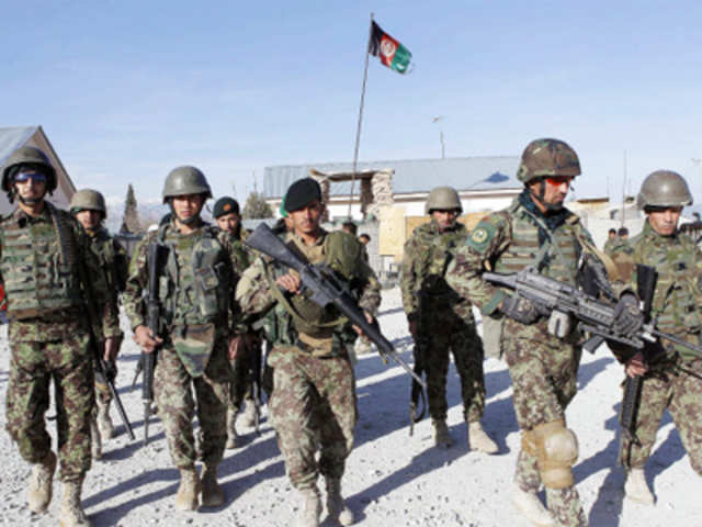 Afghan soldiers leave from joint U.S.-Afghan military base FOB Connolly