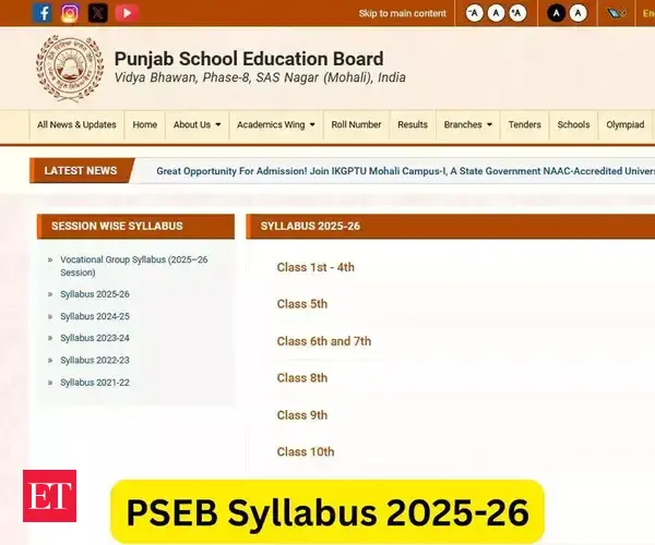 education pseb syllabus 2025 26 board releases subject wise syllabus for classes 1 to 12 check how to download