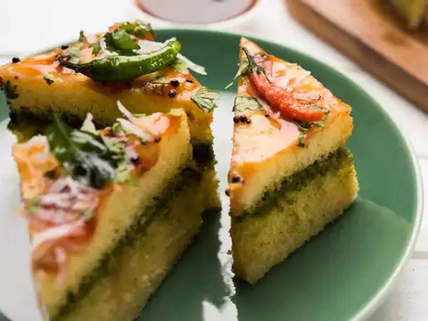 Avocado dhokla toast
