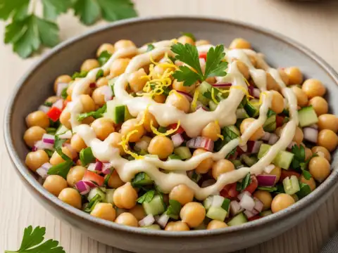 Chickpea salad with lemon-tahini dressing