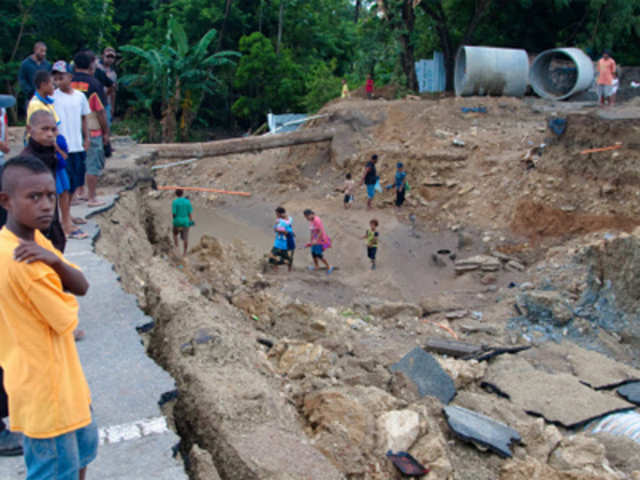 Collapsed section of a freeway in Port Moresby