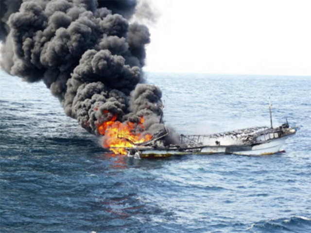 A fishing boat of South Korea is on fire