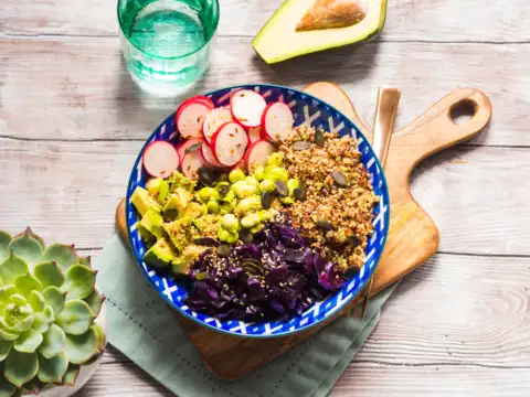 Quinoa bowl with fermented vegetables