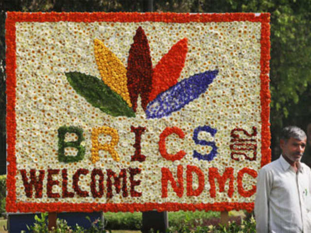 The BRICS Summit logo in New Delhi