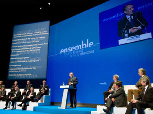 Francois Bayrou delivers a speech during the FNSEA