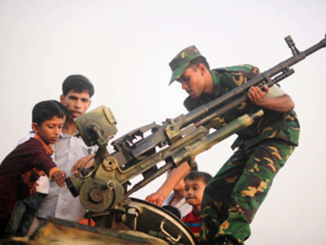 Visitors at an Arms and Ammunition Display and Fair in Dhaka