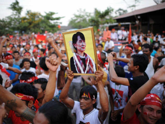 Portrait of Myanmar opposition leader Suu Kyi