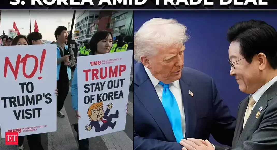 Indignação do ataque Hyundai ICE: Protestos de ‘Trumpilla’ abalam a Coreia do Sul enquanto Washington e Seul assinam um importante acordo comercial – The Economic Times Video Indignação do ataque Hyundai ICE: Protestos de ‘Trumpilla’ abalam a Coreia do Sul enquanto Washington e Seul assinam um importante acordo comercial – The Economic Times Video