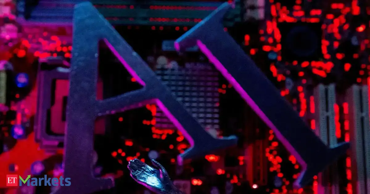 Graph showing Sensex performance against global AI market trends and $25 trillion AI trade pullback