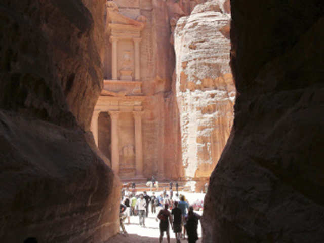 Tourists visit the Red Rose ancient city of Petra