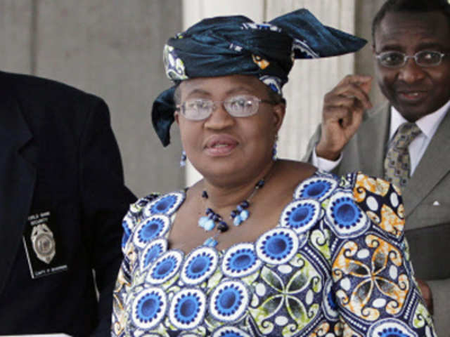 World Bank presidential nominee Okonjo-Iweala of Nigeria leaves after interviews