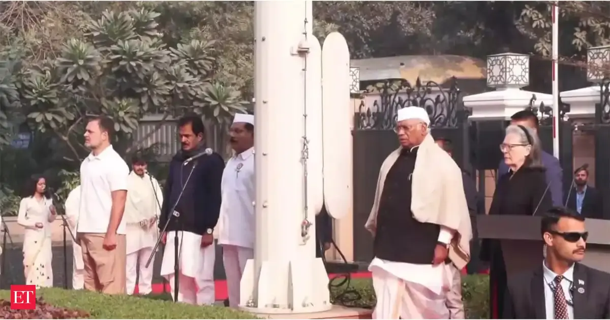 Congress Foundation Day: Mallikarjun Kharge, Sonia Gandhi, Rahul Gandhi attend flag hoisting ceremony at party event