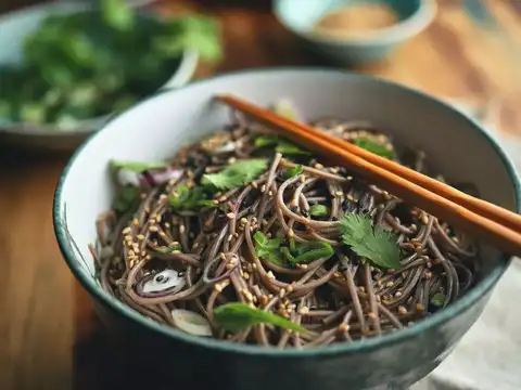Eating soba noodles