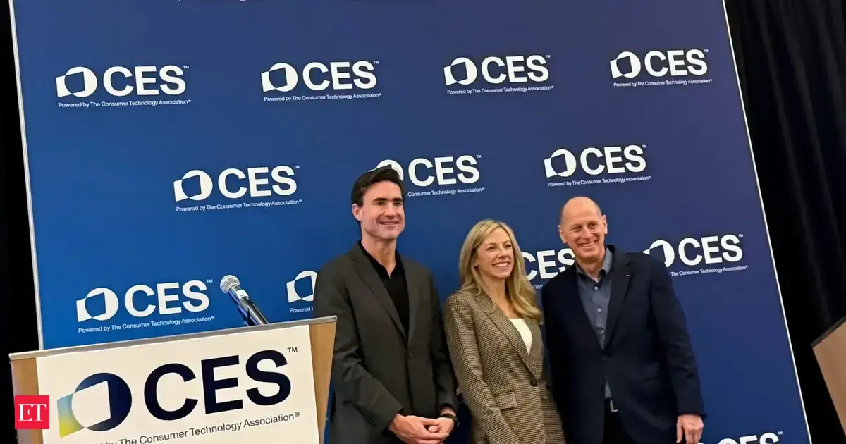 Indian flag colors subtly integrated into a tech display at CES, symbolizing India's expanding role in global technology.