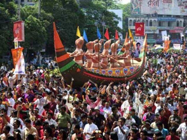 Revellers celebrating Bengali New Year or Pohela Boishakh