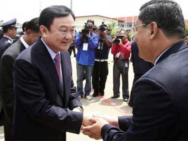 Thaksin Shinawatra arrives at Siem Reap International Airport