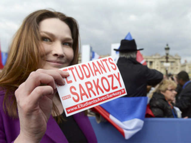 Carla Bruni-Sarkozy attends a political rally in Paris