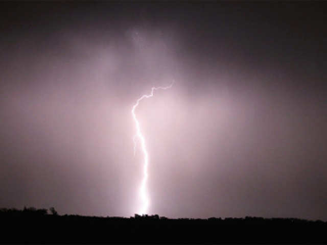 Lightning flashes over Creston, Iowa
