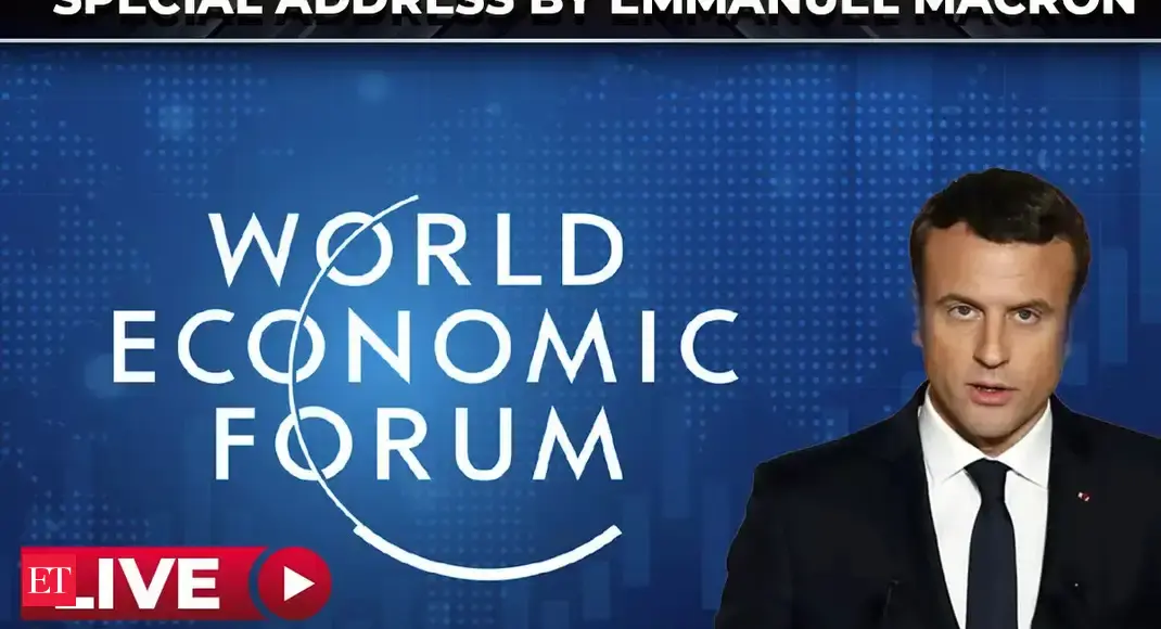 French President Emmanuel Macron delivers a special address at WEF 2026 in Davos