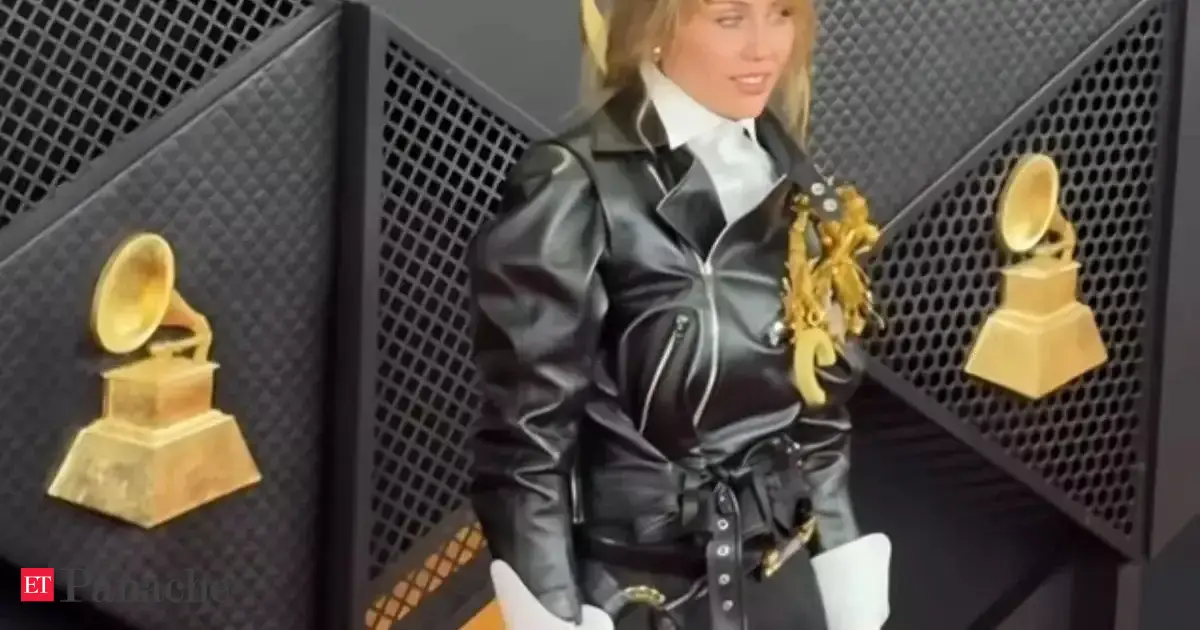 Grammys 2026: Miley Cyrus turns heads in leather jacket, massive brooch ahead of Best Pop Vocal Album race