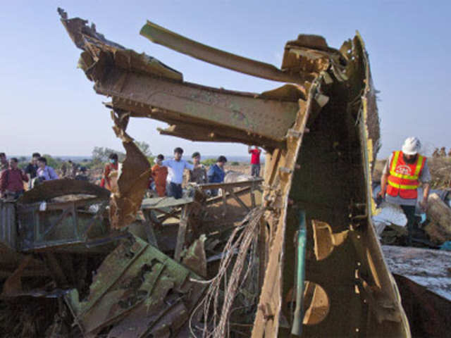 Wreckage at the site of Boeing 737 passenger plane crash