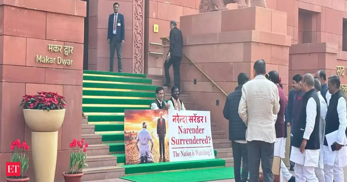 'Narender surrendered?' INDIA bloc MPs protest against India-US deal framework outside Parliament