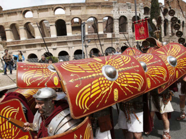 Men dressed as ancient Roman centurions