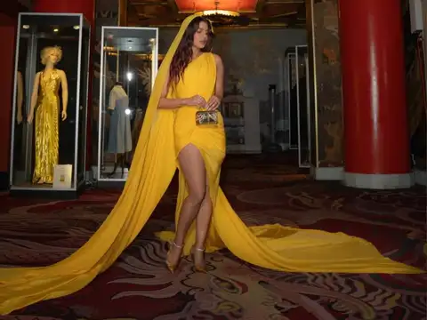 Fashion statement - Priyanka Chopra glows in saffron Gaurav Gupta saree  gown at The Bluff after-party