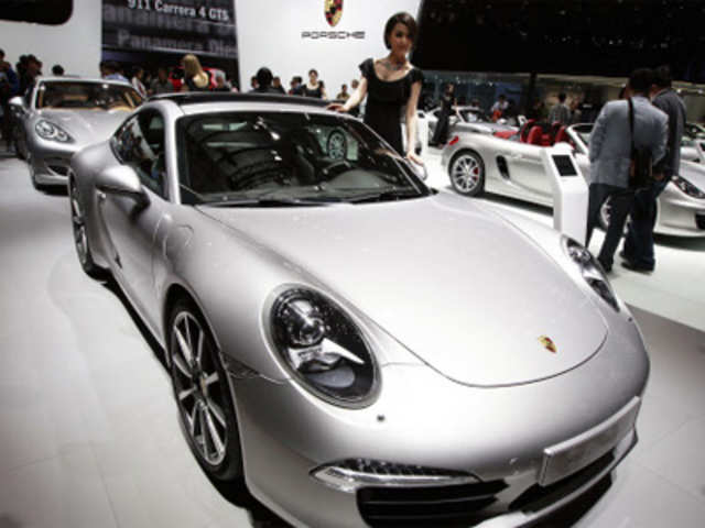 A Porsche 911 Carrera S during the Beijing International Automotive Exhibition