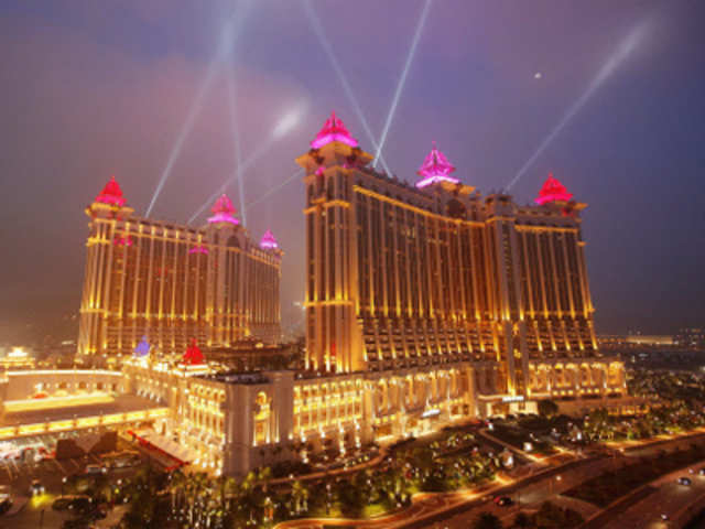 The complex of Galaxy Macau is illuminated in Macau 
