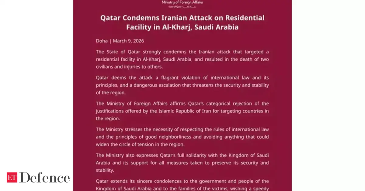 Qatar condemns Iranian strike on residential facility in Saudi Arabia’s Al-Kharj