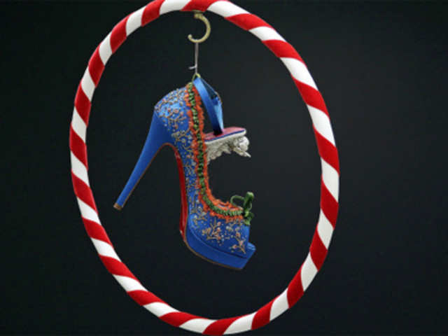 A shoe by designer Christian Louboutin at the Design Museum in London