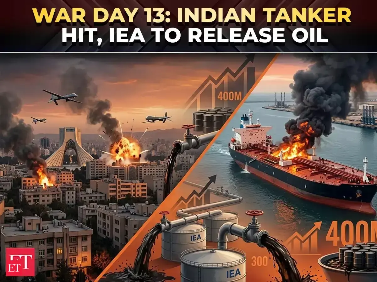 West Asia War Day 13: Tehran drone strikes, Indian tanker hit near Iraq, IEA plans 400M oil release
