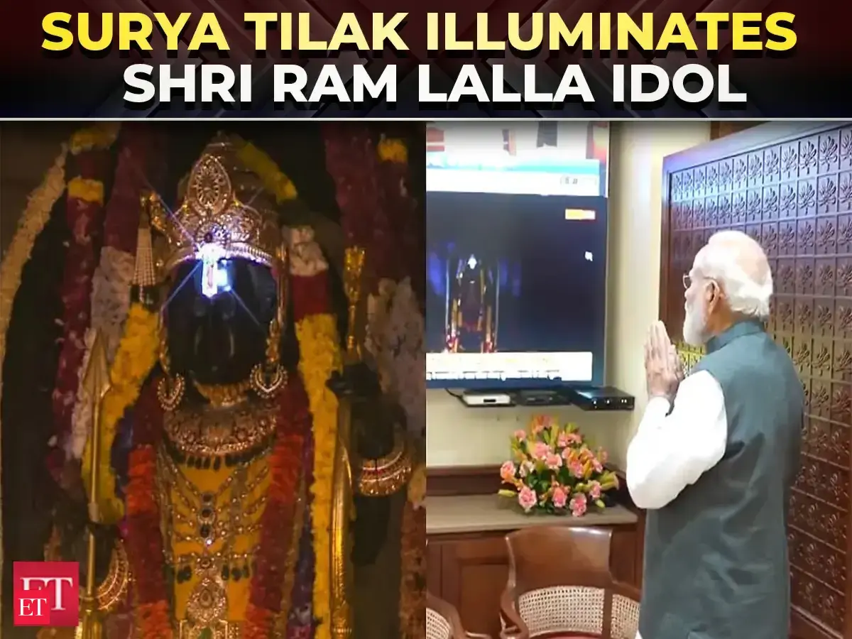 Sunlight illuminating Ram Lalla’s forehead in Ayodhya, PM Modi witnesses 'Surya Tilak'