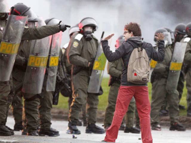 A student during a protest against the tuition hikes in Victoriaville