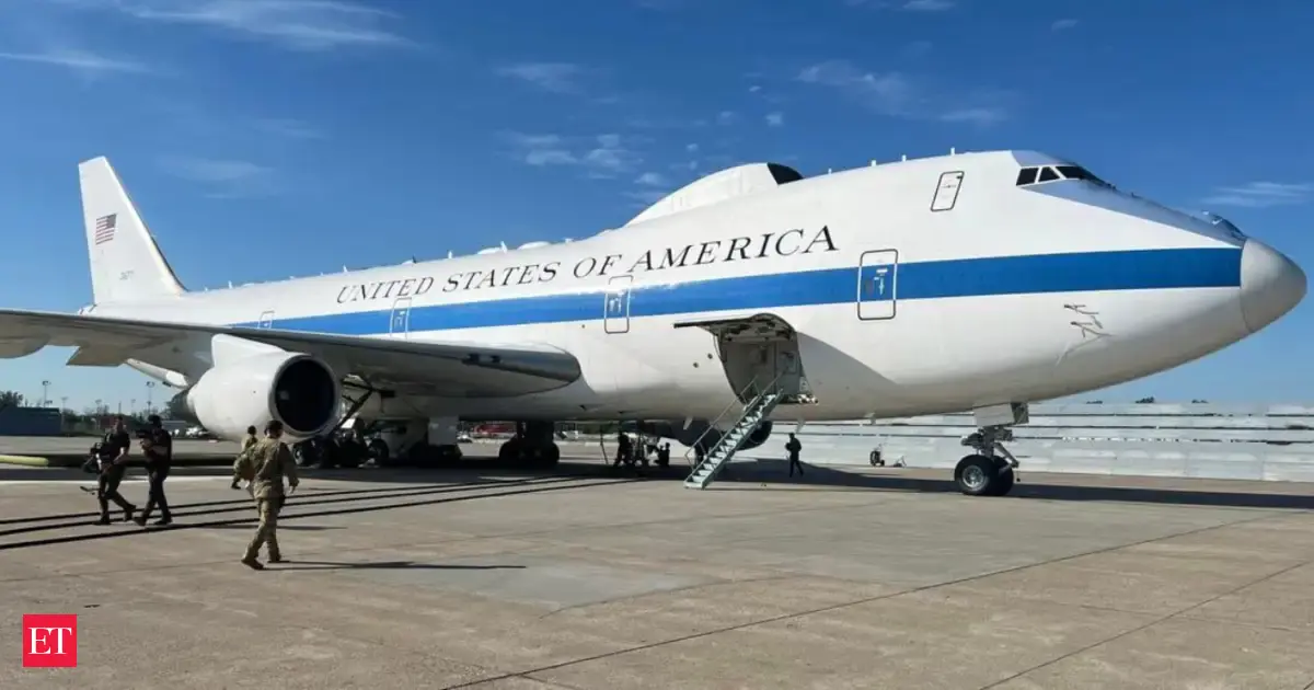 President Donald Trump's emergency command aircraft 'Doomsday Plane' spotted above this US base as E-4B flight triggers war speculation