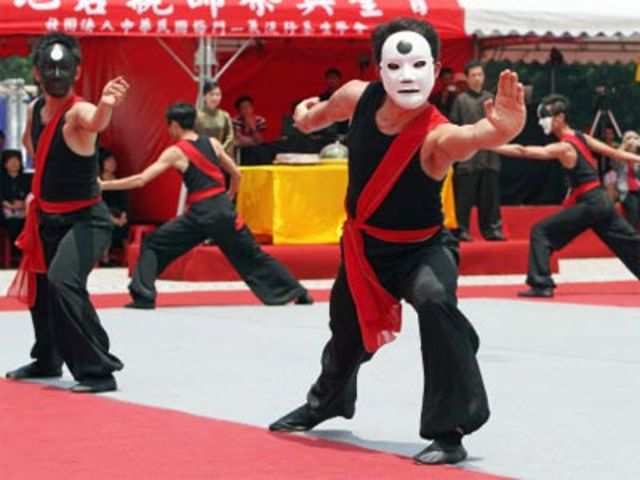 Taiwanese people perform Chinese kung fu in Taipei
