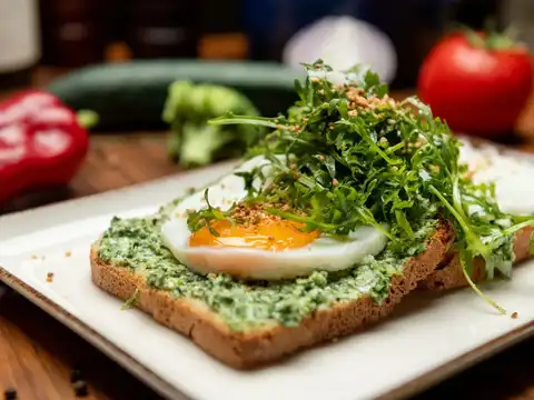 Pesto Poached Eggs with Saut&eacute;ed Spinach