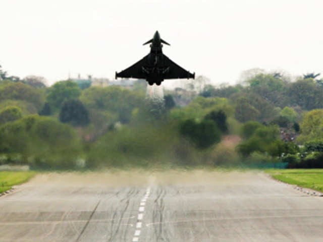 A Typhoon jet takes off from RAF Northolt in west London