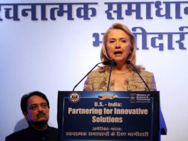 Hillary Clinton speaks during a conference