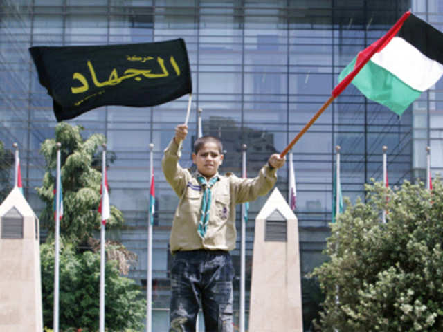 Palestinian scout during protest in front of UN offices in Beirut