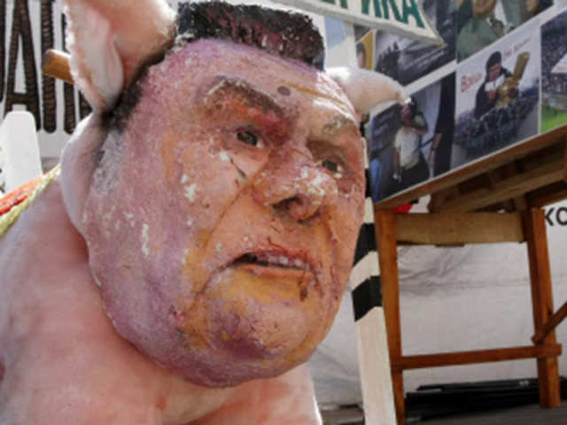 A sculpture depicting Ukraine's President Viktor Yanukovich