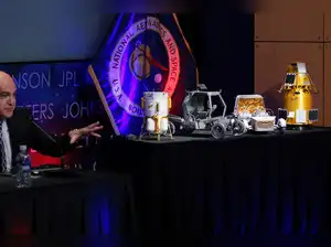 NASA Administrator Jared Isaacman holds a news conference about U.S. moon base plans in Washington