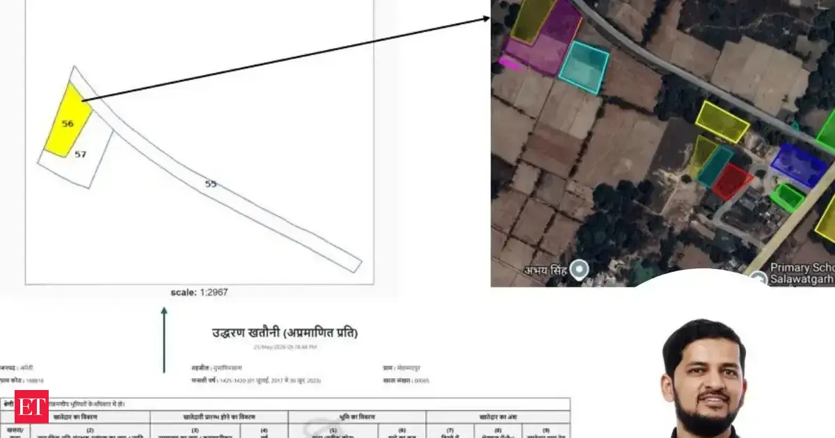 An AI-powered interface helping a man analyze ancestral land records in Uttar Pradesh.