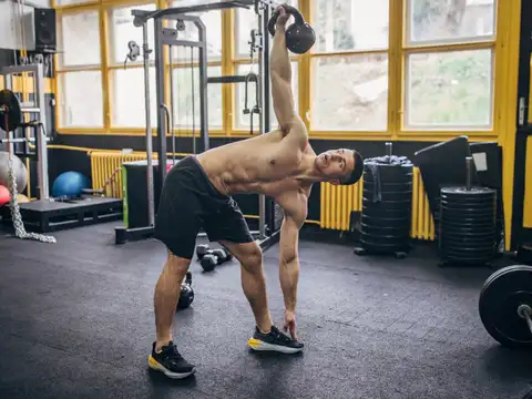 Side bend with elbow-to-knee move