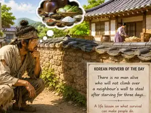 Korean proverb of the day: 'There is no man alive who will not climb over a neighbour's wall to steal after starving for three days...' A life lesson on what survival can make people do