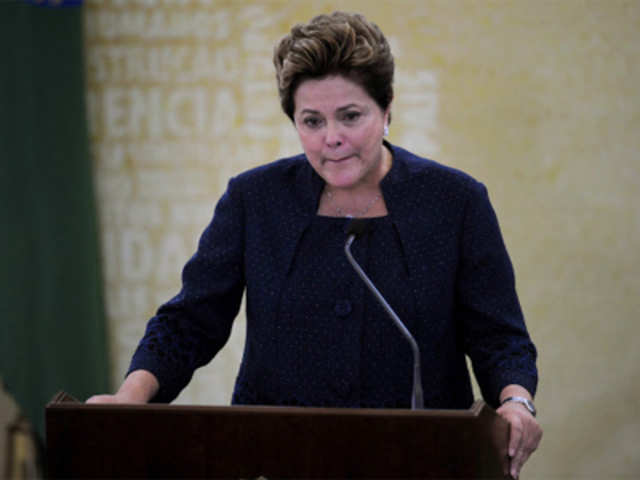 Brazilian President Dilma Rousseff weeps during her speech