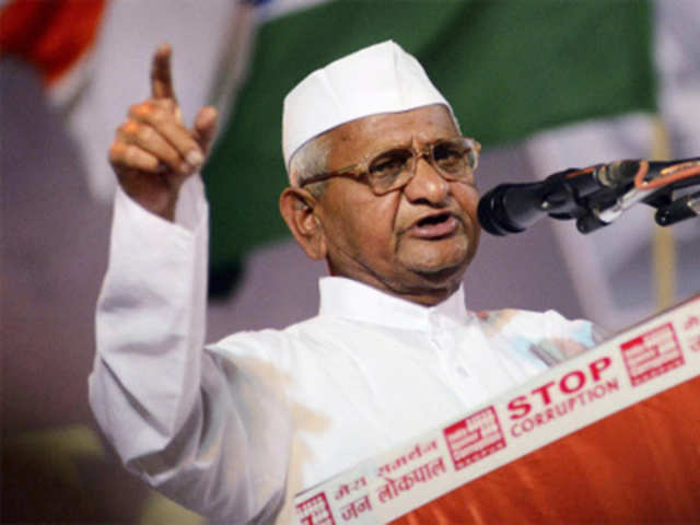 Social activist Anna Hazare addresses a public rally
