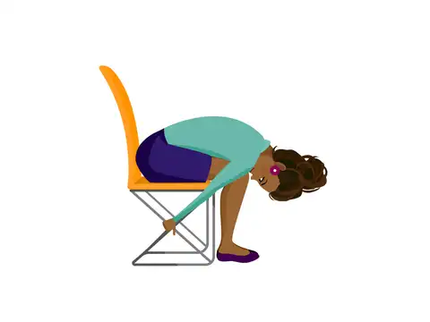 Seated knee-to-chest forward fold (Chair child's pose variation)